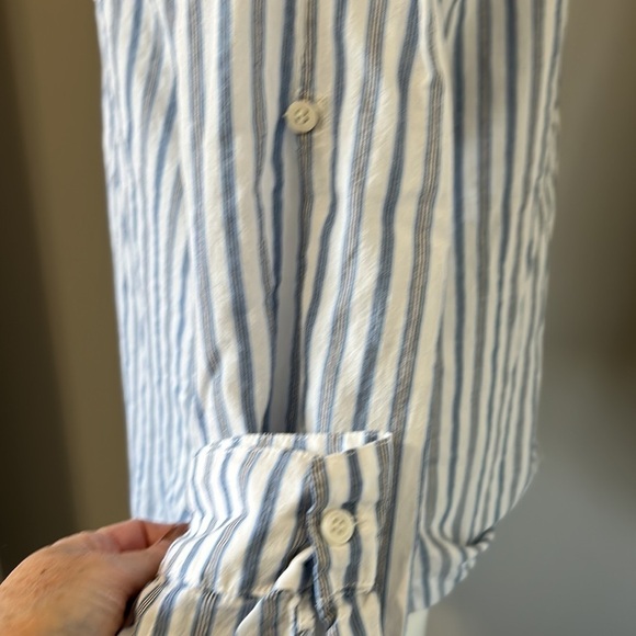 Tommy Bahama Ticking Stripe Boyfriend Shirt Womens Button Front Sz M - Picture 7 of 9